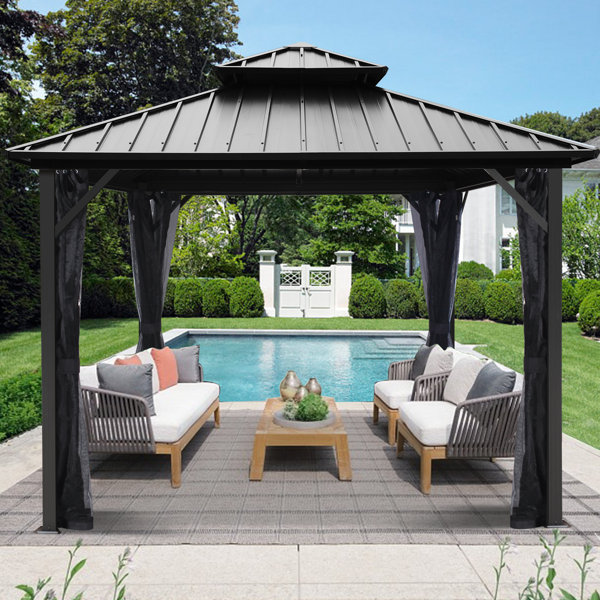 Gartoo 10 Ft. W x 10 Ft. D Aluminum Patio Gazebo with Breathable